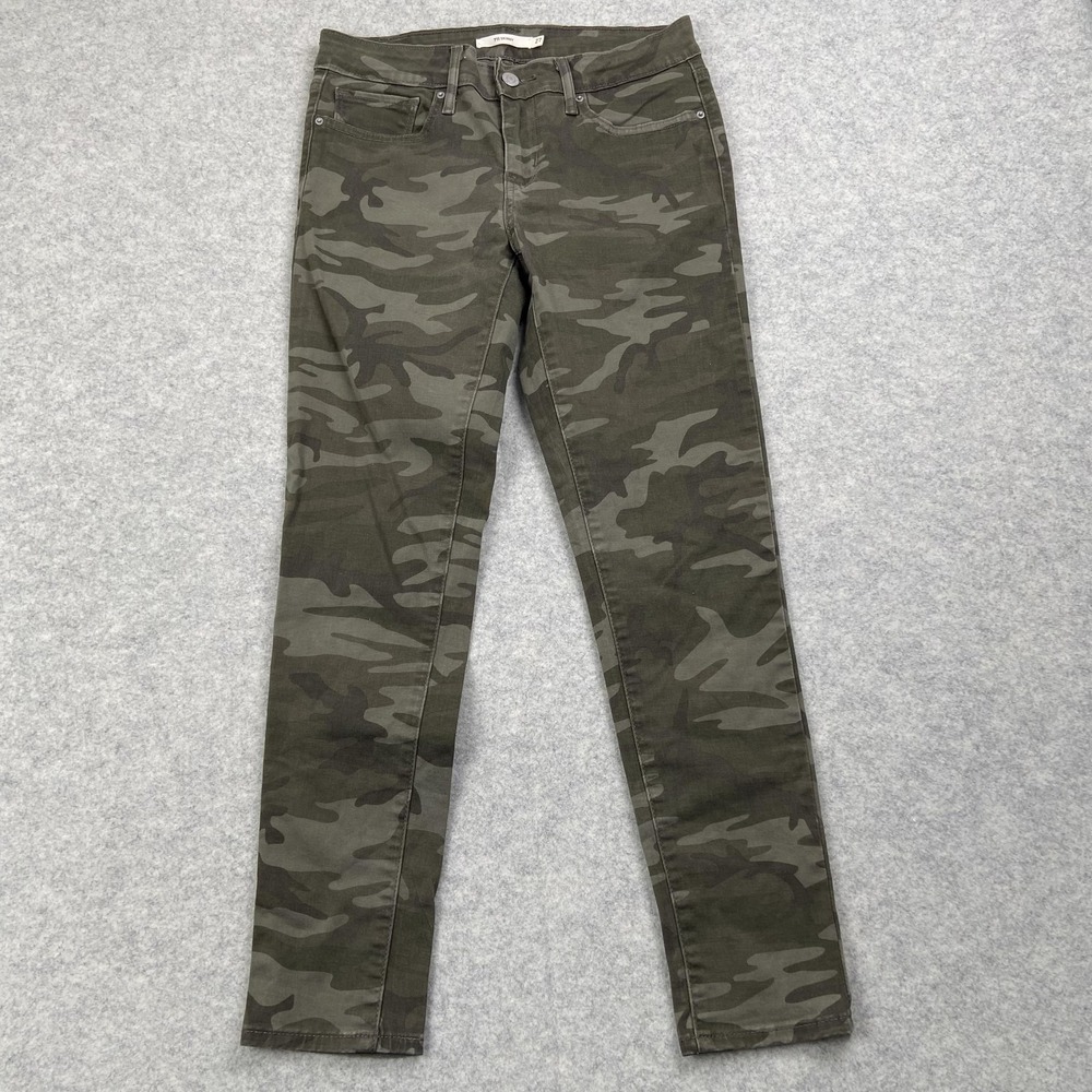 Levi's 711 Skinny Jeans Womens 27 Green Camo Mid Rise Stretch Denim 19558-0036